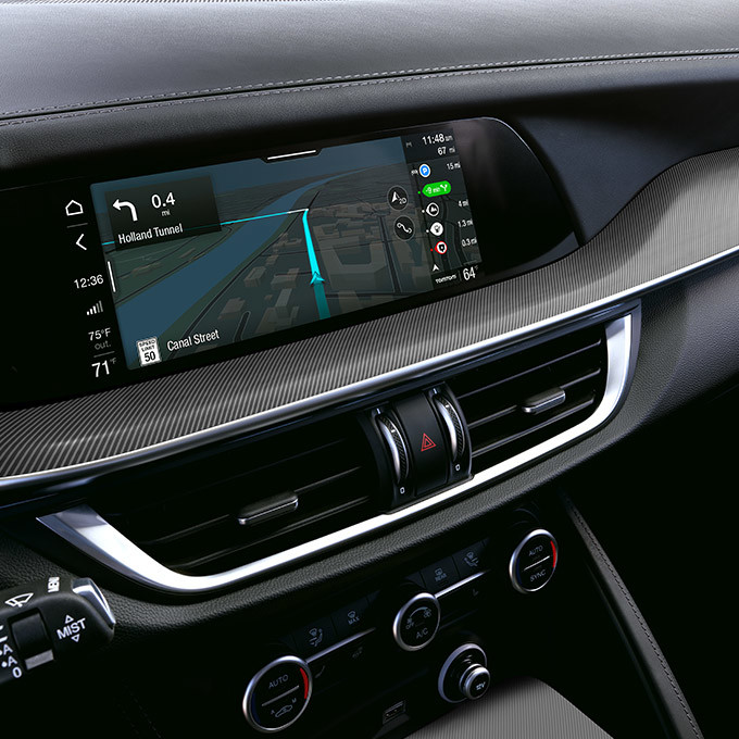 Closeup of the front dash featuring the 8.8 inch touchscreen 