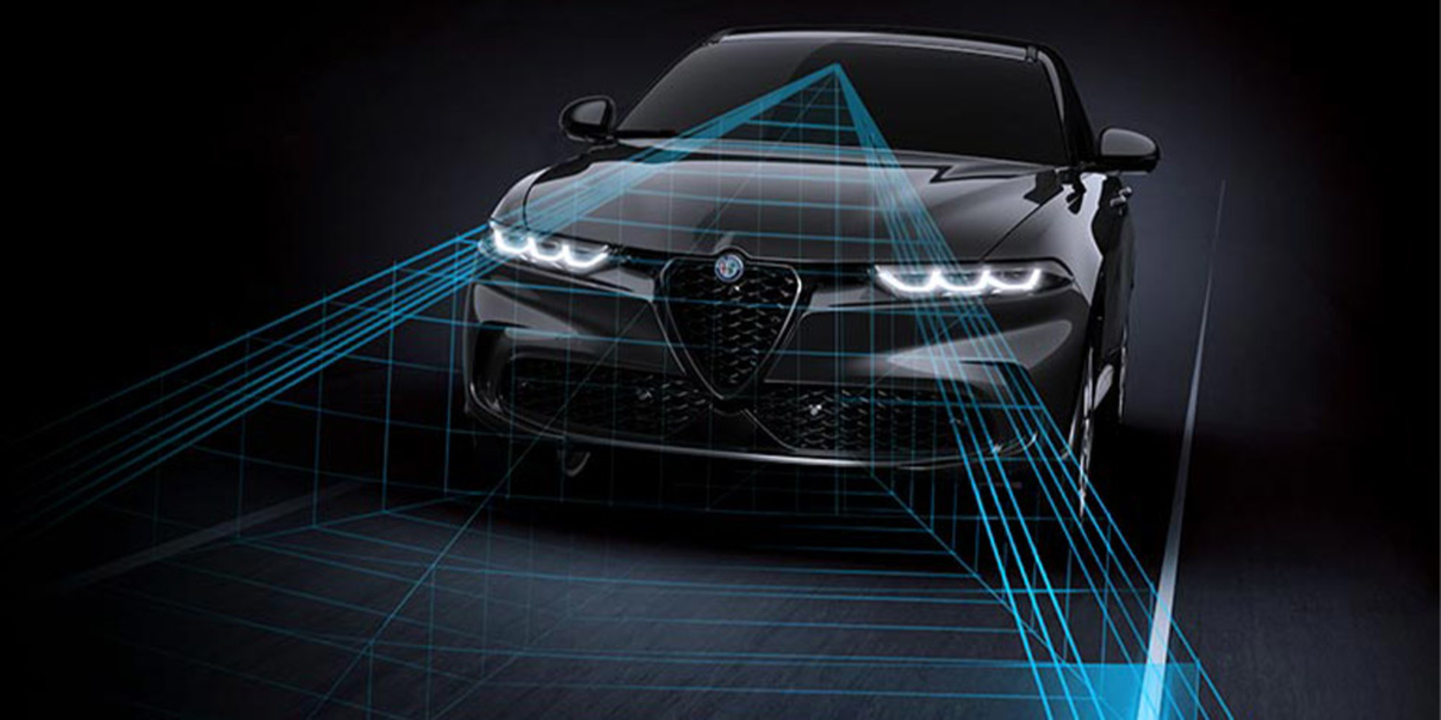 Illustration montrant le système d’aide au suivi de voie activé sur un Alfa Romeo Tonale 2025.