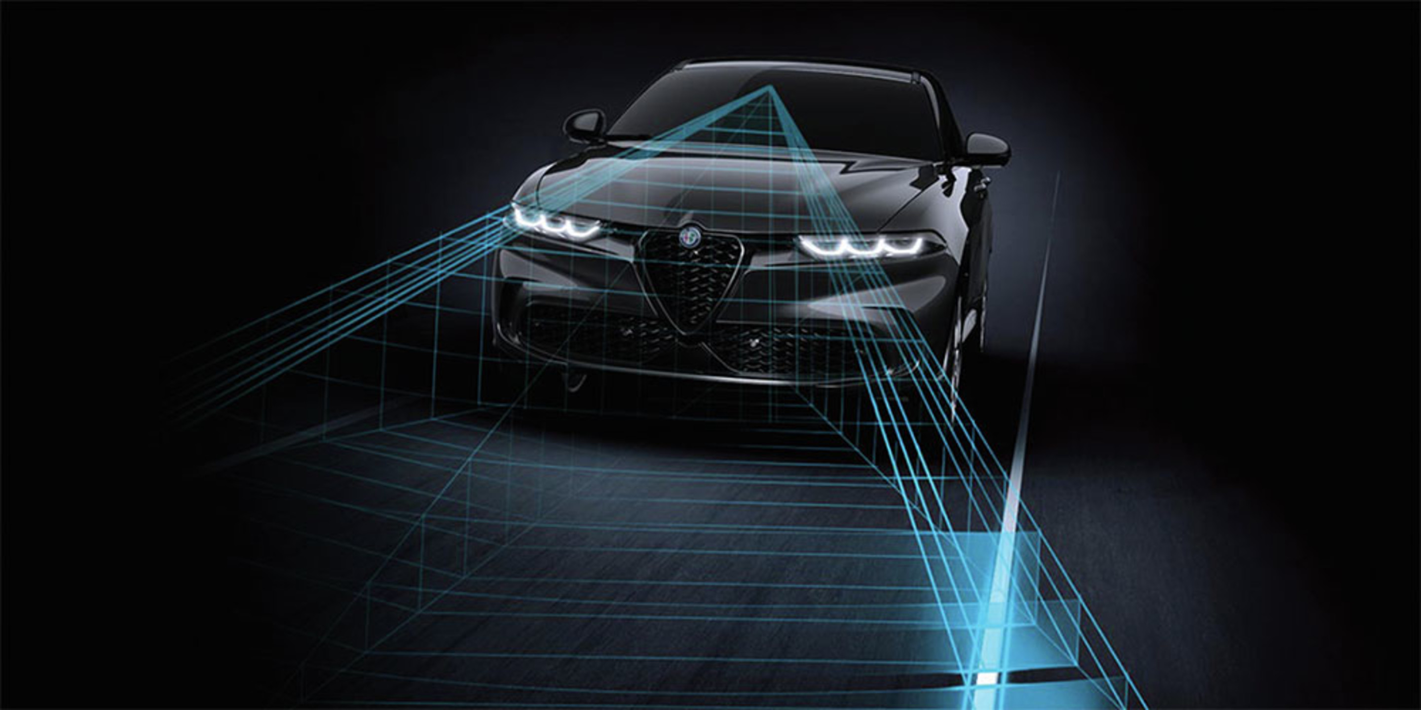 Illustration présentant le système d'assistance au maintien de voie dans l'Alfa Romeo Tonale VHR 2025.