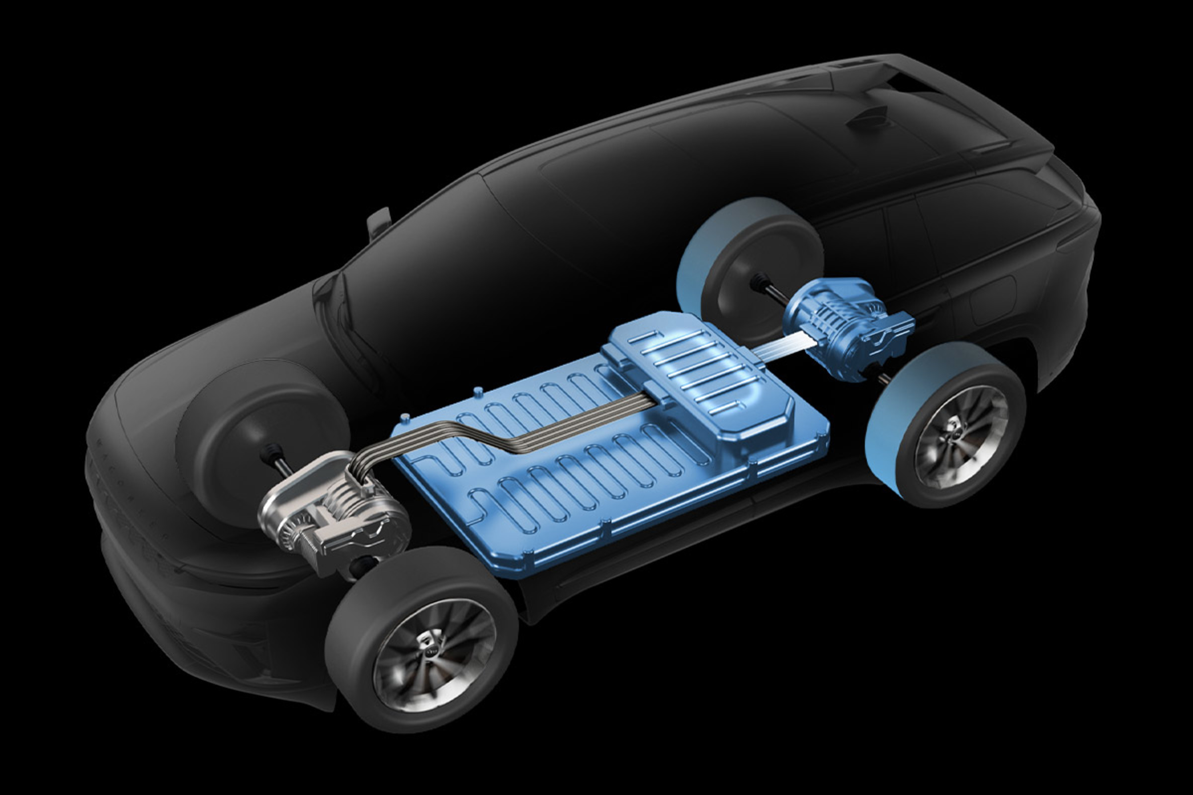 A rendering of the electric battery on a Jeep Wagoneer S BEV.