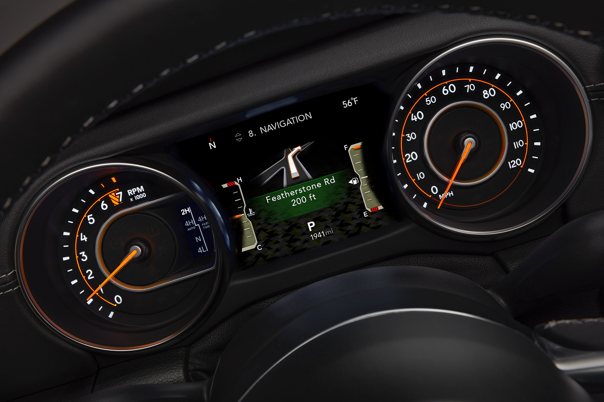 Close up of the Jeep Wrangler Unlimited Sahara driver digital cluster display