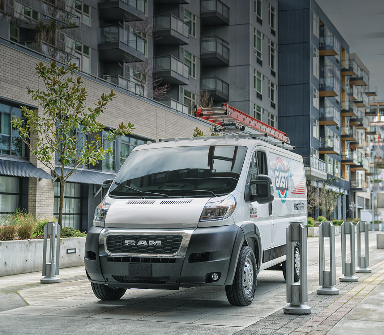 2019 Ram ProMaster parked, shown in white ...