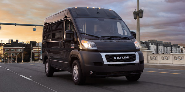 Black Ram ProMaster being driven on the city streets. 