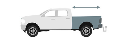An illustration of a truck with an arrow signaling the length of the box.