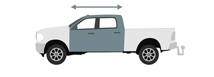 An illustration of a truck with an arrow signaling the length of the cab.