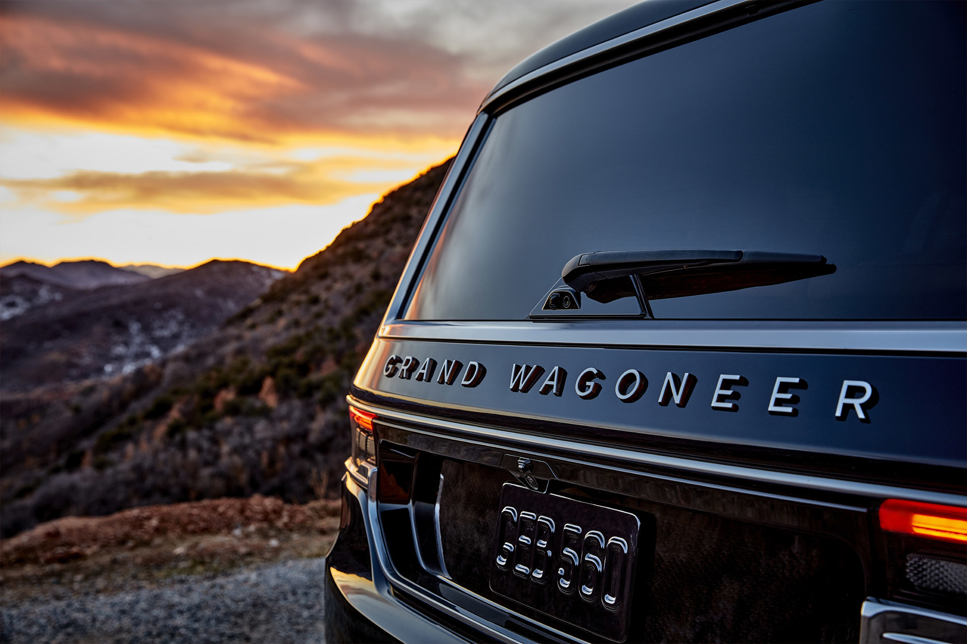 Close up view of the back of a black 2022 Wagoneer