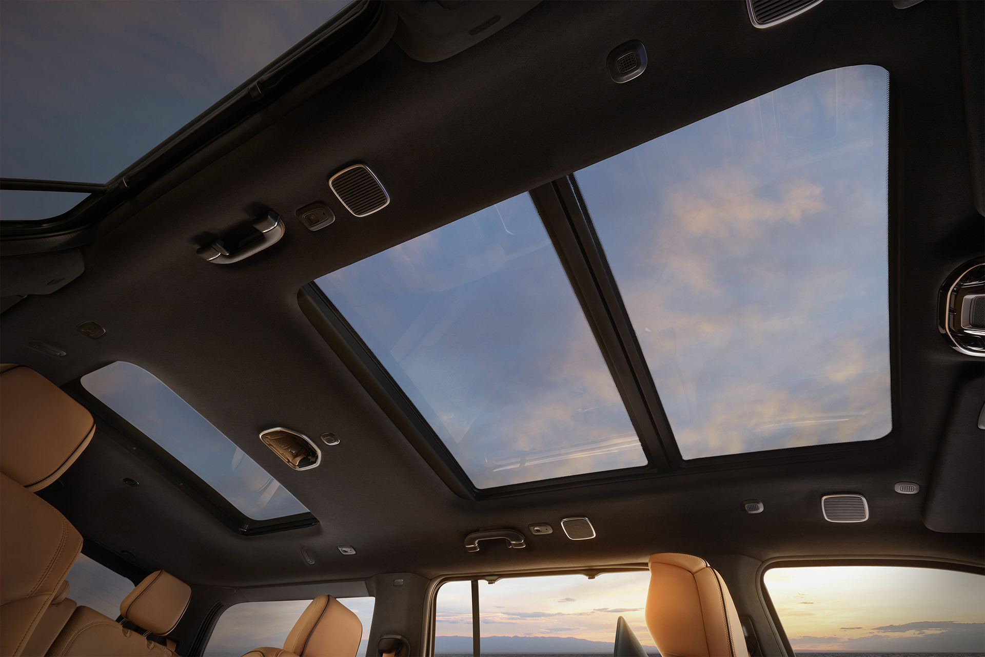 Interior view of the skyroof in a 2022 Wagoneer