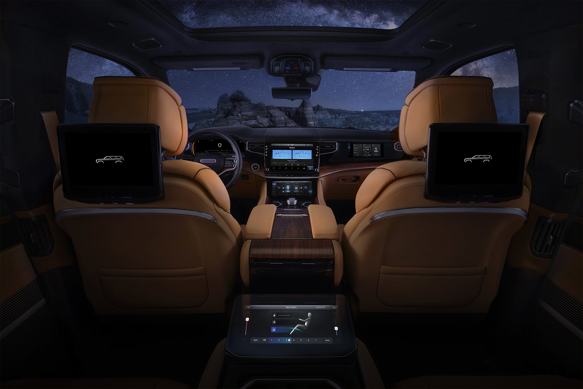 View from the back of the interiors in a 2022 Wagoneer