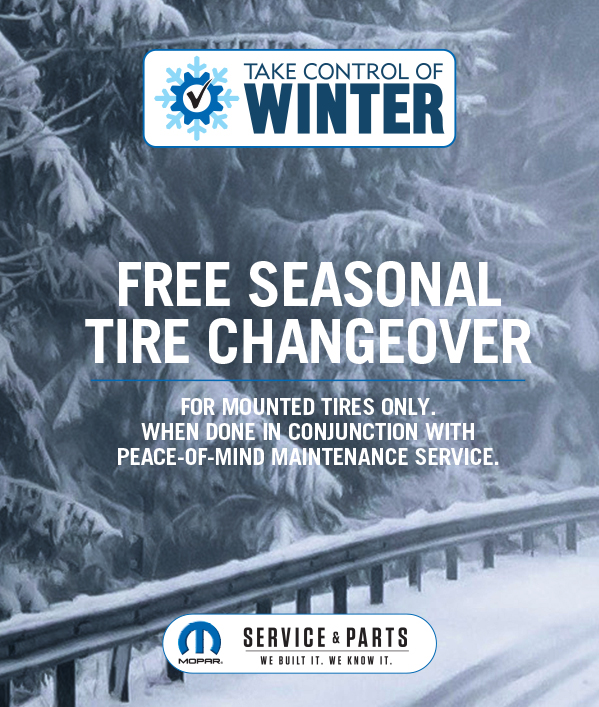 FREE Seasonal Tire Changeover   For Mounted Tires Only≠When done in conjunction with Peace-of-Mind Maintenance Service or Peace-of-mind Inspection.
