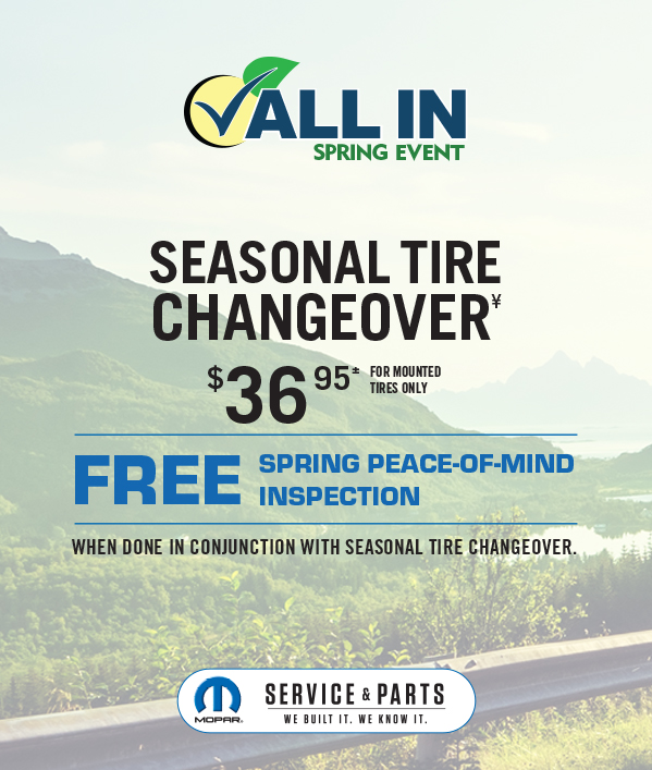 Seasonal Tire Changeover  $36.95- For Mounted Tires Only 
