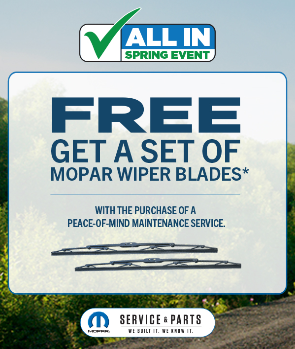 FREE - set of Wiper Blades With the purchase of a Peace-of-Mind-Maintenance Service