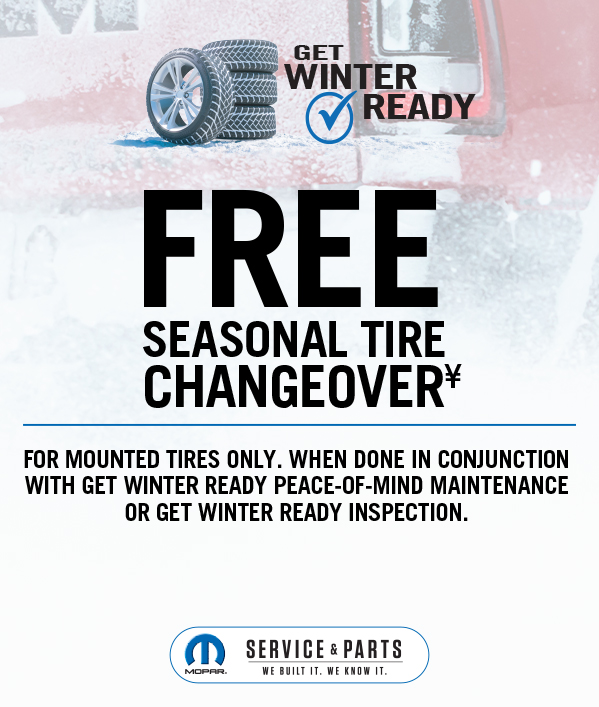 FREE Seasonal Tire Changeover  For Mounted Tires Only. When done in conjunction with Peace-of-Mind Maintenance or get Winter Ready Inspection  ≠