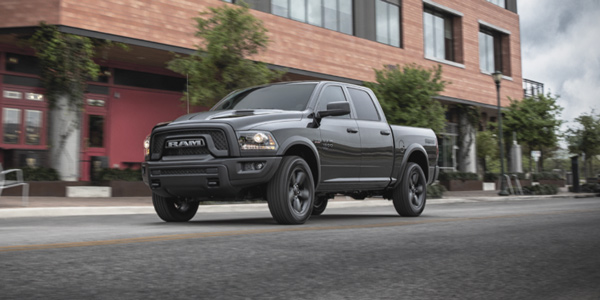 Grey 2020 Ram 1500 DS being driven fast on the road